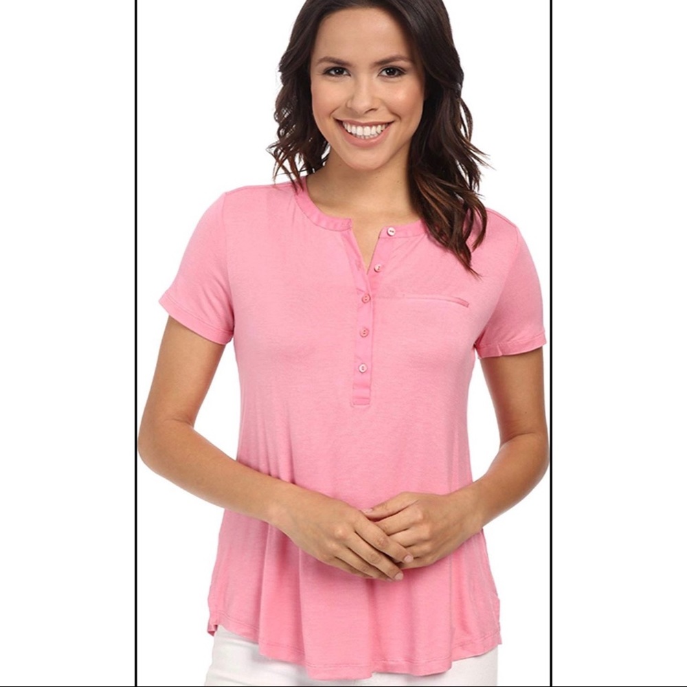 NYDJ Sweet Blossom pink tee with pleat back NWT